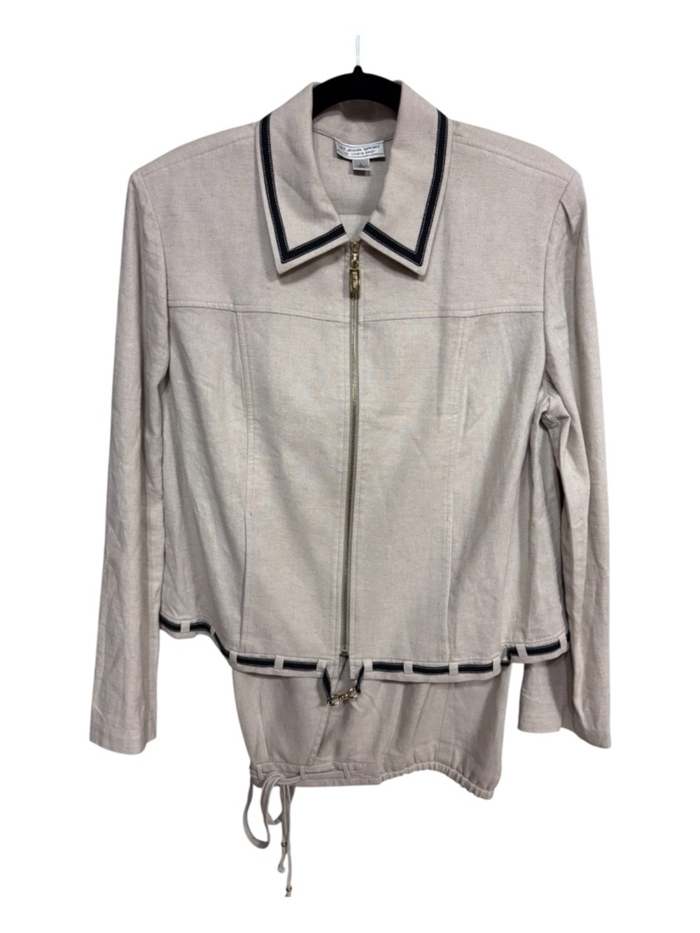 St John Sport Beige Zip-Front Women's Jacket w Contrast Trim & Pants Sz L/14 EUC